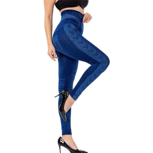 Leggins Mujer Casual Imitation Cowboy Seamless Leggings Bead Elasticity Slim Legging Femme Cropped Pants Pantalon Pour Femme