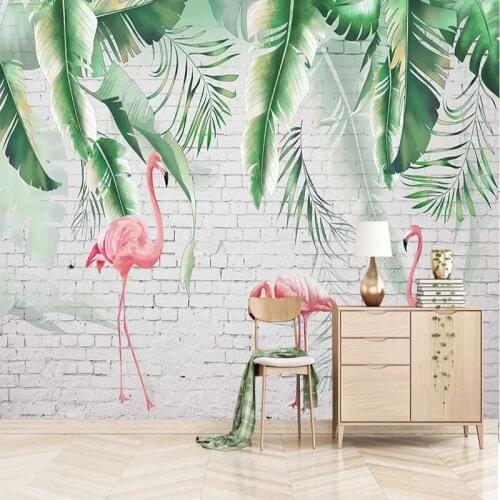 Custom Mural Wallpaper 3D Stereo Brick Wall Banana Leaf Tropical Plants Wall Painting Living Room TV Sofa Bedroom Wall Stickers