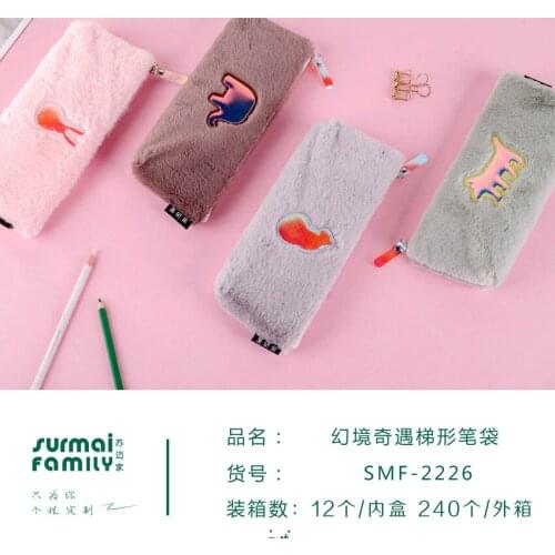 Desk Organizer Cute Zipper Pouch Fantasy Adventure Trapezoidal Pen Case Kawaii Stationery Imitation Rabbit Hairbrush Pencil Bag