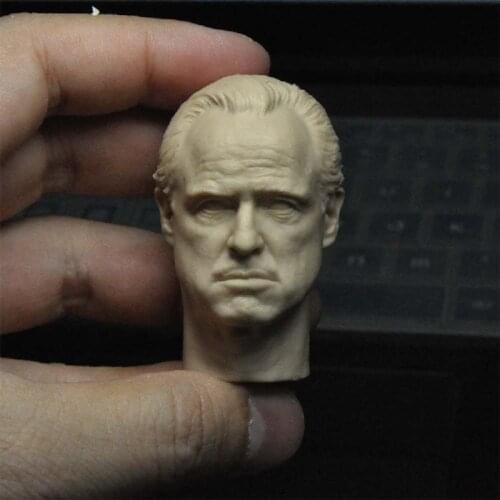 Unpainted 1/6 Godfather Marlon Brando Head Sculpt PVC Male Soldier Head Carving Fit 12'' Action Figure Body