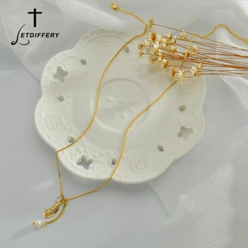 Letdiffery Golden Stainless Steel Feather Women Necklace Fashion Pearl Crystal Femme Wedding Jewelry For Girlfriend Wife Gifts