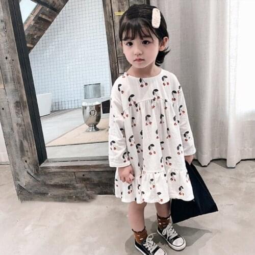 Girl Dress Kids Baby Gown 2021 Cherry Spring Autumn Toddler Princess Outwear School Beach Uniform Dresses Children Clothing