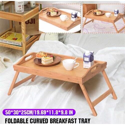Portable Bamboo Wood Bed Tray Breakfast Home Folding Laptop Desk Tea Food Serving Table Folding Leg Laptop Desk On The Bed