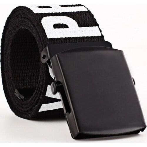 Men Women Universal Canvas Belt Casual Wild Jeans Smooth Buckle Wide Belt Fashion Letter Waistband Ladies