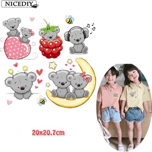 DIY Cartoon Animals Stickers On Clothes Cute Bear Patch Heat Transfer Patches For Clothing DIY Thermal On T-shirts Washable