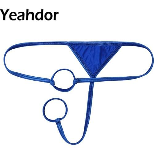 Men Low Rise O-Ring T-Back Thong Bikini Briefs Elastic Crotchless G-string Underwear Sissy Lingerie Underpants Nightwear