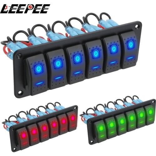 Waterproof Double Light Switch LED Toggle Switch Panel 12/24V 6 Gang ON-OFF Rocker Switch Panel for Marine Caravan RV