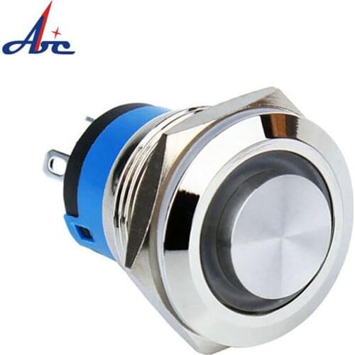 High Flush Ring LED Blue 12V DC 19mm Switches Momentary Latching Waterproof Illuminated Push Button Switch