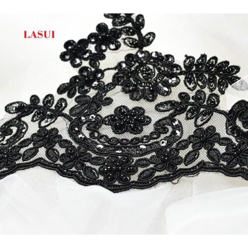 LASUI High-grade cord lace beaded sequins black lace trim wedding dress embroidery handmade DIY material 0161
