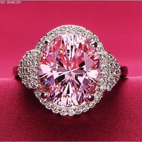 WYJZY Exquisite inlaid pink AAA zircon ladies ring exquisite ladies with jewelry classic ladies anniversary gift