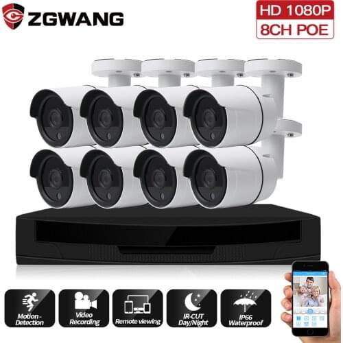 ZGWANG 8CH 1080P H.265 8CH CCTV Surveillance Kit 2MP Security Camera System 8CH POE NVR IP Camera CCTV Set Home Security System