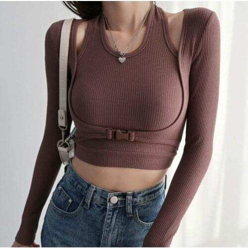 Spring And Autumn Womens Slim T-shirt Tops Fashion Sexy V-neck T-shirt Simple Hot Girl Tops 2021 New Pure Color Womens Tops