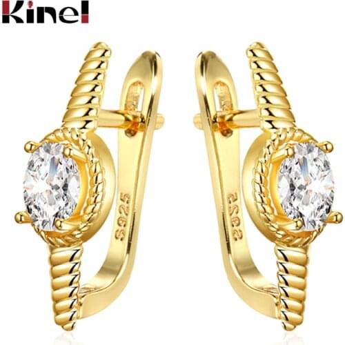 Kinel Simple Micro Wax Inlay Stud Earrings Women Fashion Wedding Jewelry Tibetan Silver Natural Zircon Earring For Girl Gift