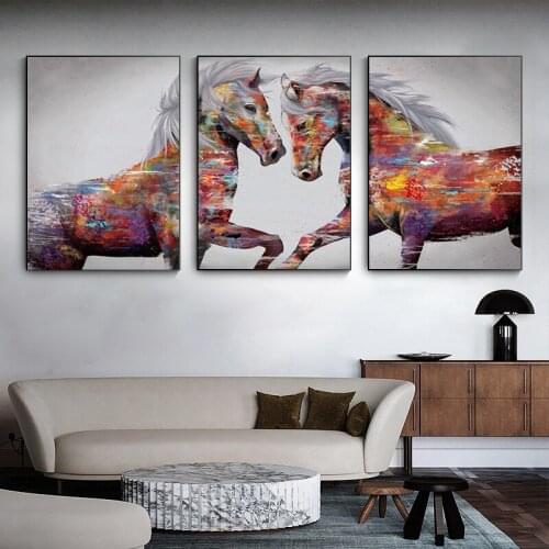 Animal Art Two Running Horses Canvas Painting Wall Art Pictures for Living Room Modern Abstract Art Prints Posters Wall Art