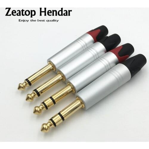 10Pcs Gold plated 6.35mm 2 3 Pole Mono Stereo Male Plug 6.35 Audio Connector Amplifier Microphone Cable 6.5 Audio DIY Adapter