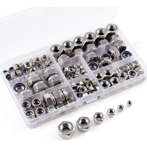 150 PCS /set of self-locking hexagon nut 6 sizes nut M4 M5 M6 M8 M10 M12 assortment A set of Stainless steel screw