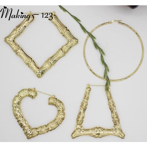 4Pairs Fashion Women Earrings Set Stainless Steel Bamboo Hoop Earrings Wholesale Bamboo Earrings Lot Bulk Bamboo Hoop Shape