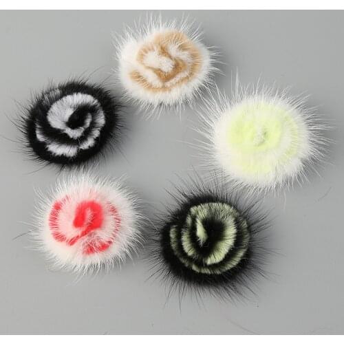 5pcs 3.5cm Double Color Mink Fur Flower Mink Fur Ball Pompon Flower DIY for Jewellery Making