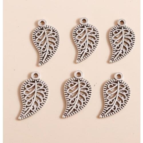 50pcs 10*19mm Alloy Hollow Leaves Charms for Jewelry Making Antique Silver Color Plant Charms Pendants Necklaces Earrings Making