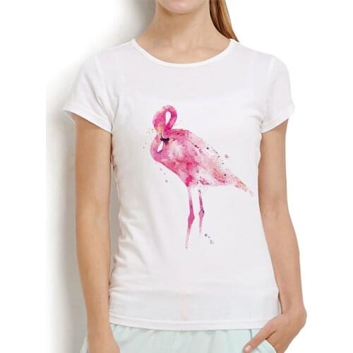 Watercolor Artistic Flamingo funny t shirt femme new white short sleeve casual women tshirt cute streetwear Tee