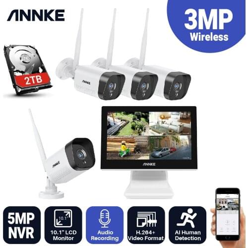 ANNKE 4CH 1080P FHD Wireless Video Security System 10inch LCD Screen NVR 4PCS 2MP Bullet IP Camera Outdoor CCTV Surveillance Kit