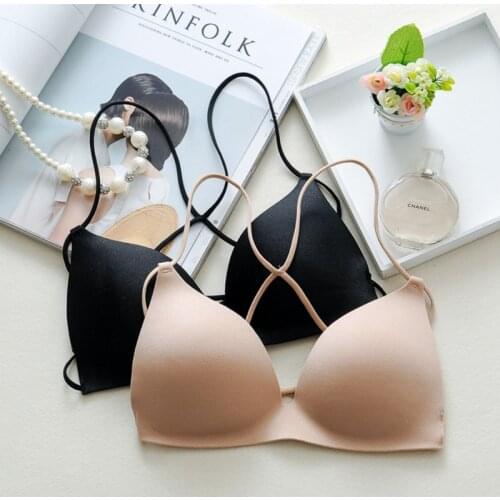 2020 New Seamless Bras Women Underwear Fashion Cross Shoulder Strap Ultra-Thin Bralette Sexy Push Up Wire Free Bra