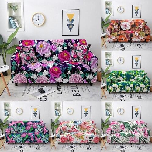 Colorful Flower Plant Printed Elastic Sofa Cover for Home Living Room Sectional Sofa Couch Dustproof Protective Cover Slipcover