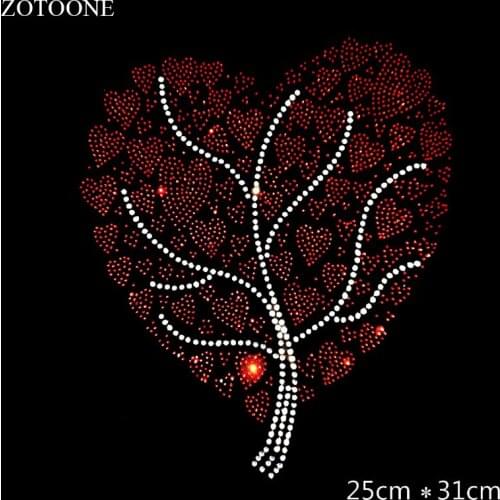 Love tree rhinestones patch designs iron on transfer hot fix rhinestone transfer motifs iron on applique patches shirt