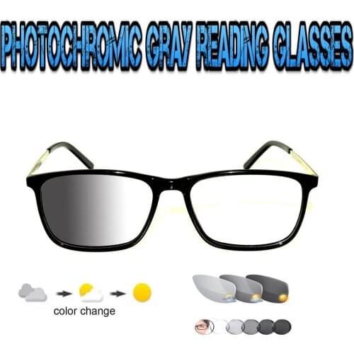 Photochromic Gray Reading Glasses Squared Ultralight Trend High Quality Fashion Men Women+1.0 +1.5 +1.75 +2.0 +2.5 +3 +3.5 +4