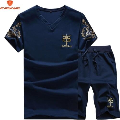 New Summer T-Shirt Mens suits Lastest 2019 Fashion Short Sleeve T-Shirt set Tee Shirts Hipster V-Neck Tops+Shorts