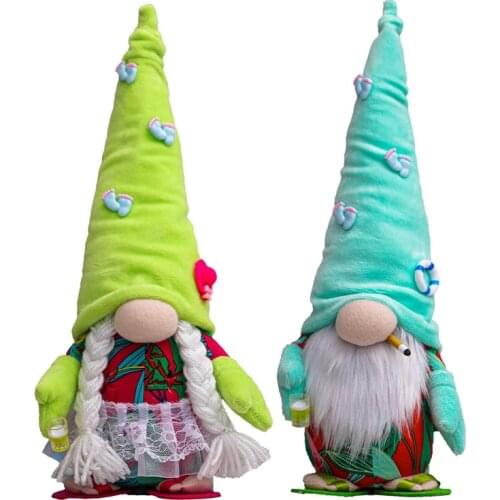 2Pcs Summer Slippers Gnome World Oceans Day Holiday Plush Faceless Doll Dwarf Home Party Festival Gift Desktop Ornaments