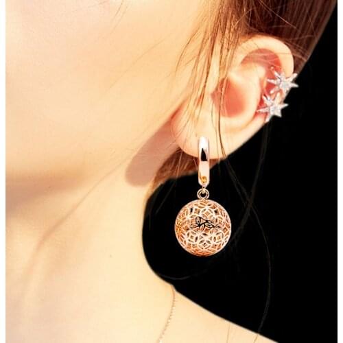 Trendy Earrings Geometric Hollow Round Gold 585 Dangle Earring Women Ladies Accessories Korean Fashion Wedding Party Jewellery