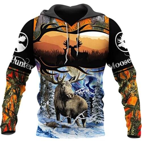 Hunting Deer 3D Printed Mens Hoodies Harajuku Streetwear Autumn Hooded Sweatshirt Unisex Casual Jacket Tracksuits TD118119