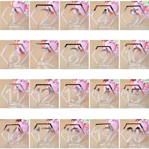 A Set Of Acrylic Antler Golden Banquet Table Number Plate Wedding Supplies 1-20 Hexagonal Digital Seat Card Decoration