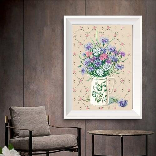 Linen Magazine Home Style Daisy Cross stitch Print Kit 11CT14CT18CTDIY Handmade Embroidery Kit