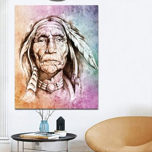 Native Canvas Wall Art Paintings Tribe Woman Feathered Prints Paintings for Living Room Bedroom Bathroom Decor