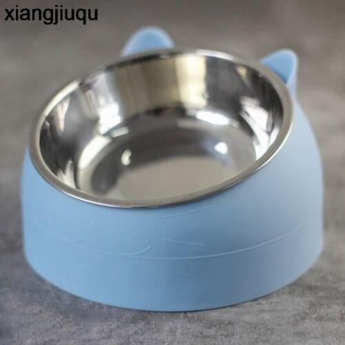 Stainless Steel Cat Dog Bowl 15 Degrees Tilted Safeguard Neck Cat Bowl Oblique Pet Food Feeder Non-slip Crashworthiness Base