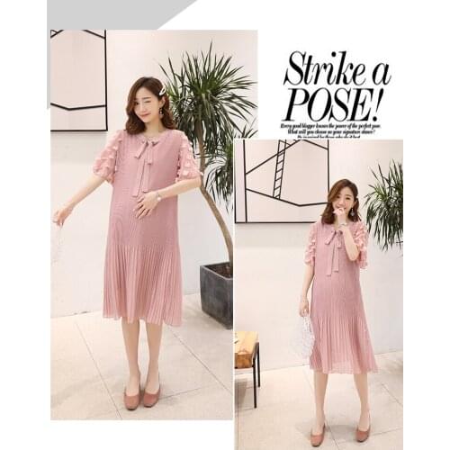 New little daughter-in-law summer dress short-sleeved maternity dress summer pleated chiffon maternity skirt