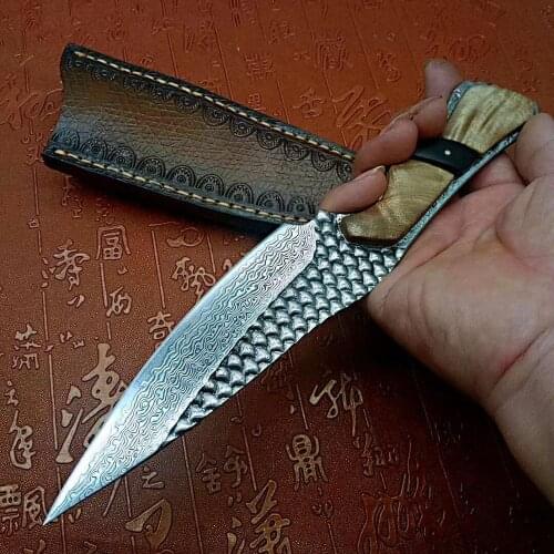 VG10 Damascus Steel Fixed Blade Knife Wooden Handle Hunting Knife Camping Survival Tools Tactical Knives with Sheath