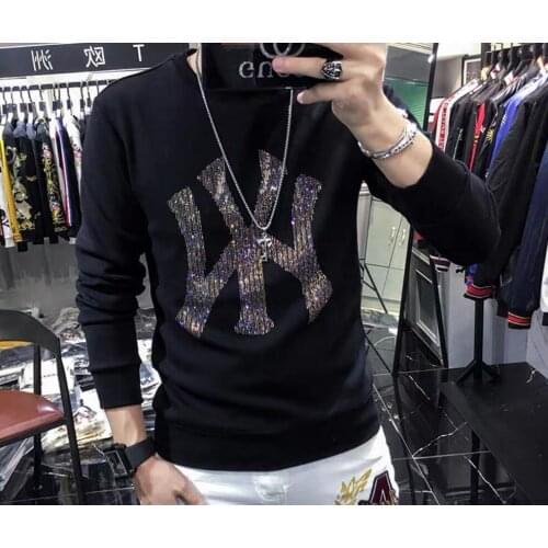 Autumn and winter hot sale diamond thick sweater mens 2021 winter new mens long-sleeved bottoming Sweatshirts