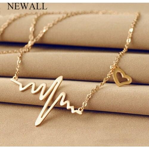 ECG Pendant Necklace Female Alloy Rose Gold Bijoux Necklace Collar Jewelry Accessories For Women Korean Fashion