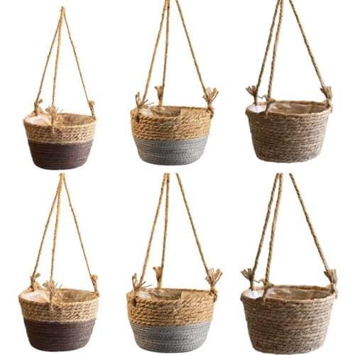 Woven Rattan Hanging Planter Flower Pot Plant Basket Balcony Garden Home Decoration