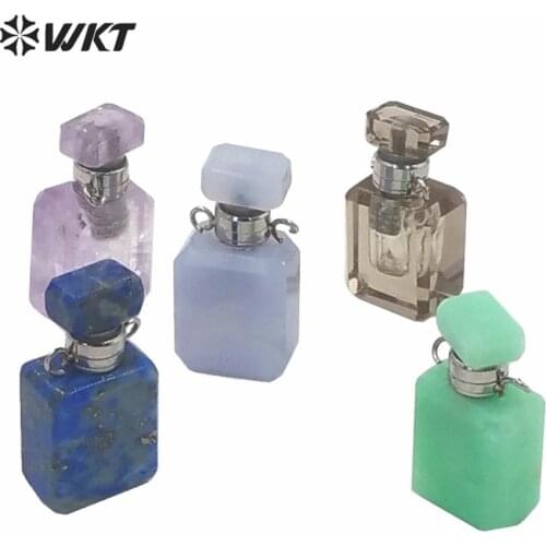 WT-P1574 Natural Stone Jewelry Pendant Colorful Rectangle Pendant In stainless steel Perfume Bottle Pendant