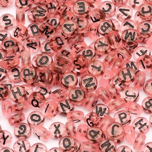7mm Transparent Pink Mixed Letter Acrylic Beads Alphabet Round Flat Loose Spacer Beads For Jewelry Making Diy Bracelet Necklace