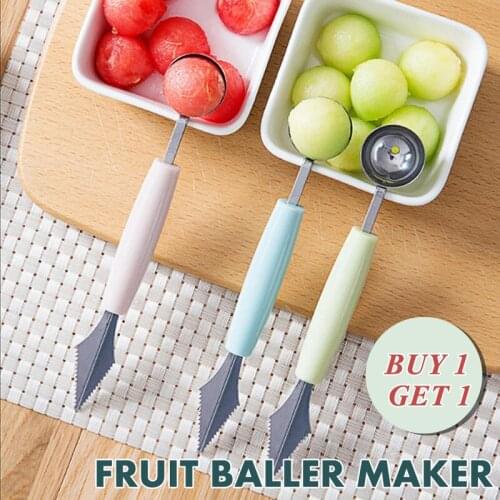 Double Head Stainless Steel Fruit Scoop, Corrugated Carving Knife and Multifunctional Kitchen Utensils