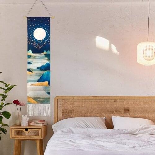 1Set Vertical Tapestry Flowers and Moon Narrow Tapestry Wall Hanging Long for Home Bedroom Living Room
