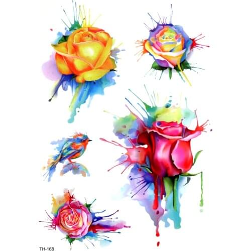 5pcs Yellow Rose Waterproof Temporary Tattoos Sticker Beauty Flower The Flash Tattoo Tatuagem Fake Tattoo team bride Tatoo kids