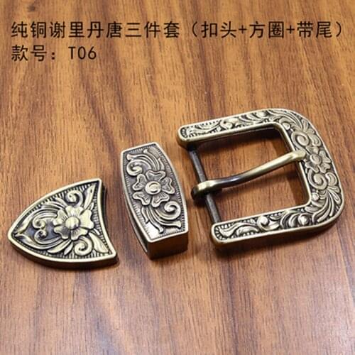 Solid brass high quality carved 40mm inner width leather craft belt buckle 3pcs/set