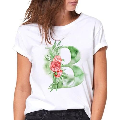 Summer Ladies T-shirt 26 Alphabet B Print Flowers women Tshirts Harajuku Casual White Female Tops Tees Casual tshirt women 2021