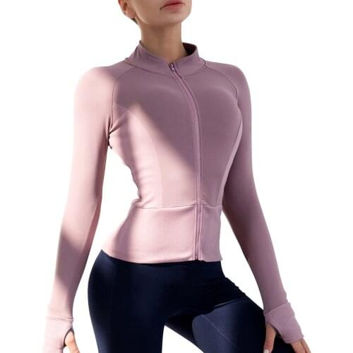 Women Sport Jacket Full Zipper Long Sleeves Thumb Holes Coat Rib Slim Daily Running Yoga Tops